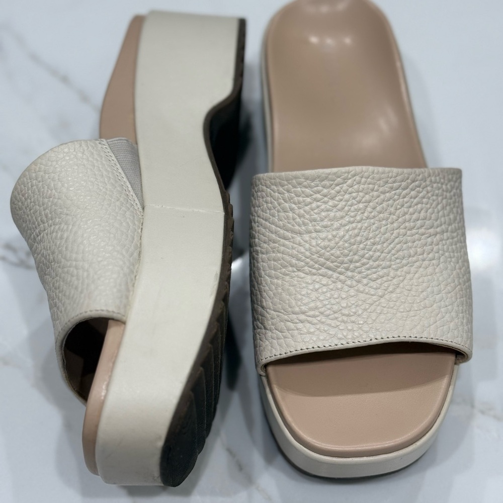 Bionic Tumbled Leather Platform Slides, Cream Col… - image 2